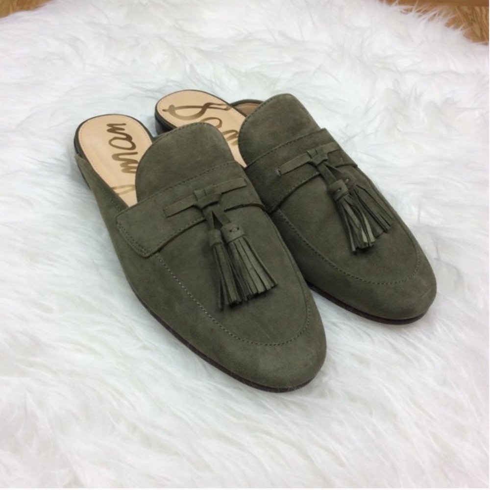 Sam Edelman Tassel Mules In Moss Green